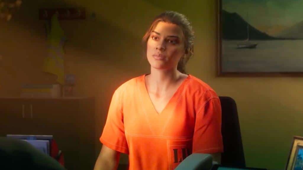 An image showing GTA 6 female protagonist Lucia wearing a prison uniform.
