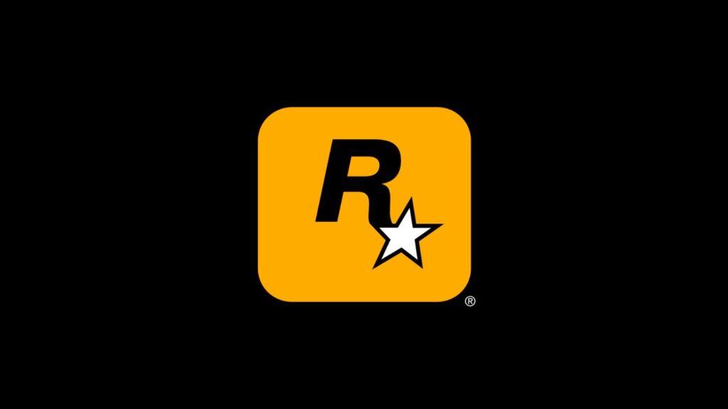 An image showing the iconic yellow-colored logo of Rockstar Games over a black background.