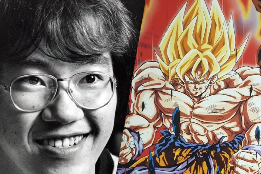 Akira Toriyama pictured next to Goku from Dragon Ball