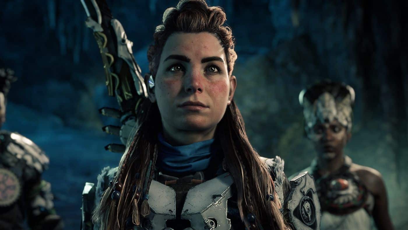 An image showing Horizon Forbidden West protagonist Aloy next to her allies.