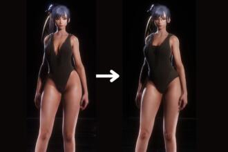 An image showing before an after comparison of the Holiday Bunny outfit in Stellar Blade