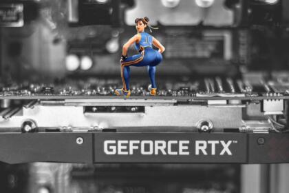 An image showing an Nvidia RTX graphics card with a Fortnite character emoting on it.