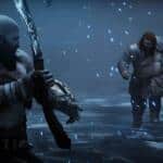A god of war promotional image showing Kratos fighting Thor.
